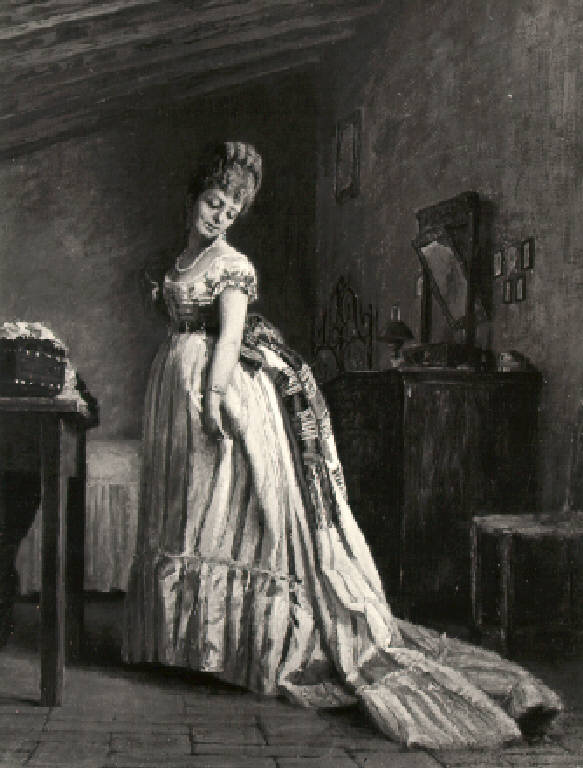 Figura femminile in abito da sera (dipinto) di Schermini Bortolo (sec. XIX)