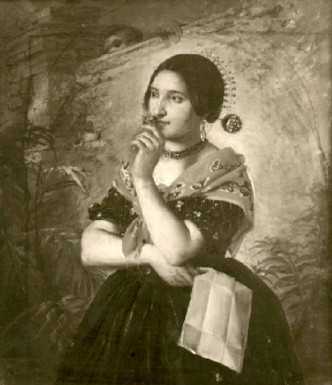 Figura di giovane donna in abiti contadini (dipinto) di Inganni Angelo (sec. XIX)
