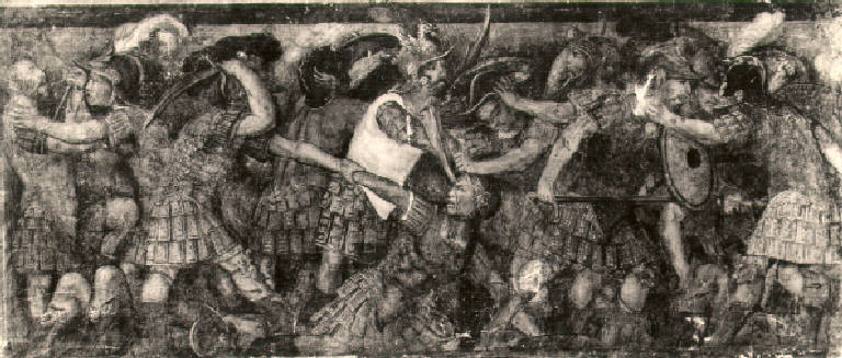 Fregio con lotta fra soldati armati all'antica (dipinto) - scuola lombarda (metà sec. XVI)