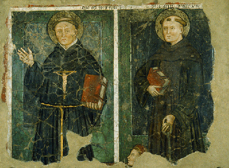San Francesco, Sant'Antonio da Padova e devota (dipinto) - scuola lombarda (secondo quarto sec. XV)
