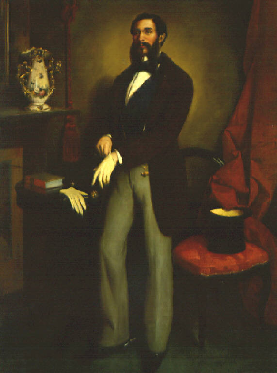 Ritratto di giovane uomo che si toglie un guanto (dipinto) di Inganni Angelo (terzo quarto sec. XIX)