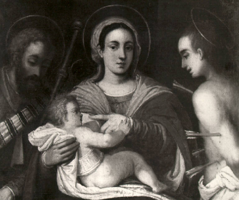 Madonna del latte tra San Rocco e San Sebastiano (dipinto) - scuola lombarda (sec. XVI)