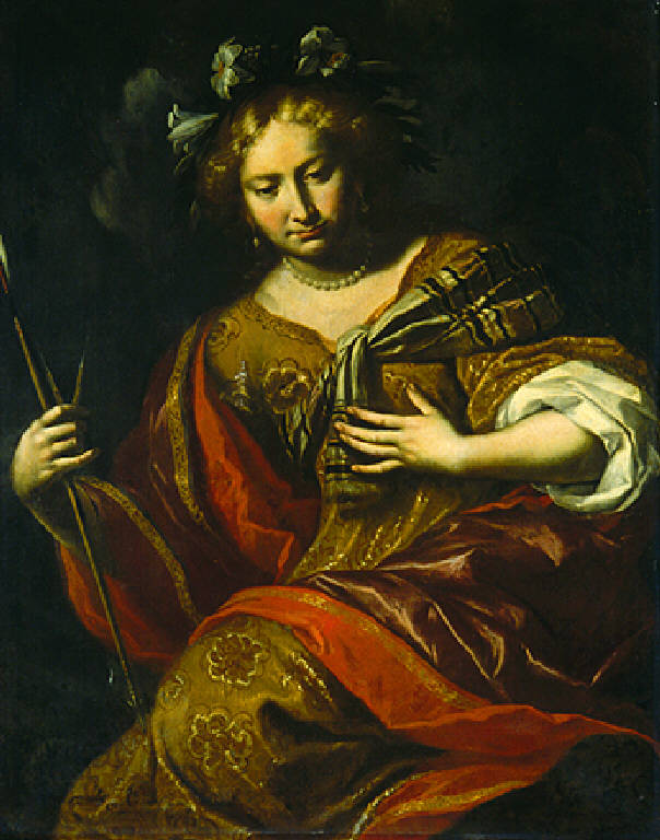 Figura femminile con freccia e compasso (dipinto) di Paglia Francesco (attr.) - scuola lombarda (fine sec. XVII)