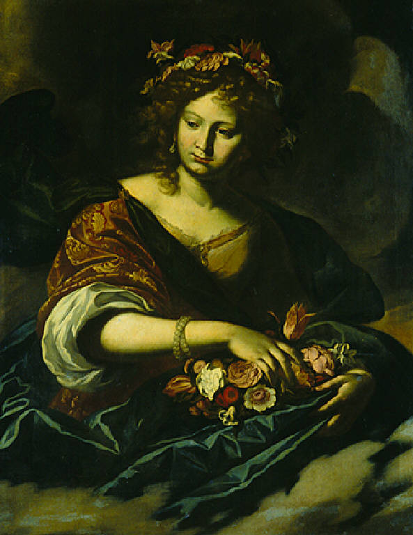 Figura femminile con fiori (dipinto) di Paglia Francesco (attr.) - scuola lombarda (fine sec. XVII)