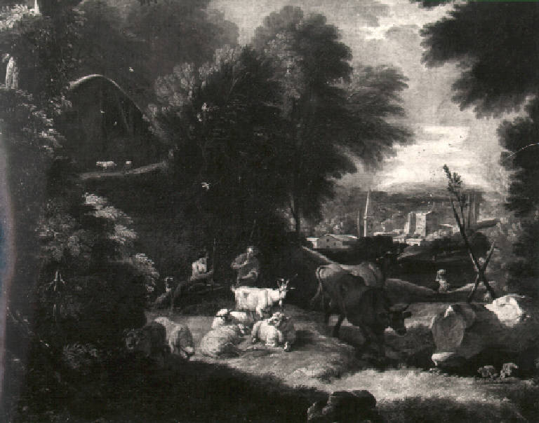 Paesaggio con figure di pastori (dipinto) di Londonio Francesco (scuola) (seconda metà sec. XVIII)