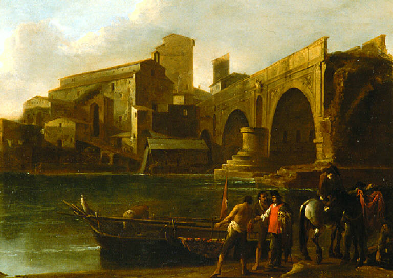Veduta del Ponte Rotto e dell'Aracoeli a Roma (dipinto) di Asselijn Jan (metà sec. XVII)