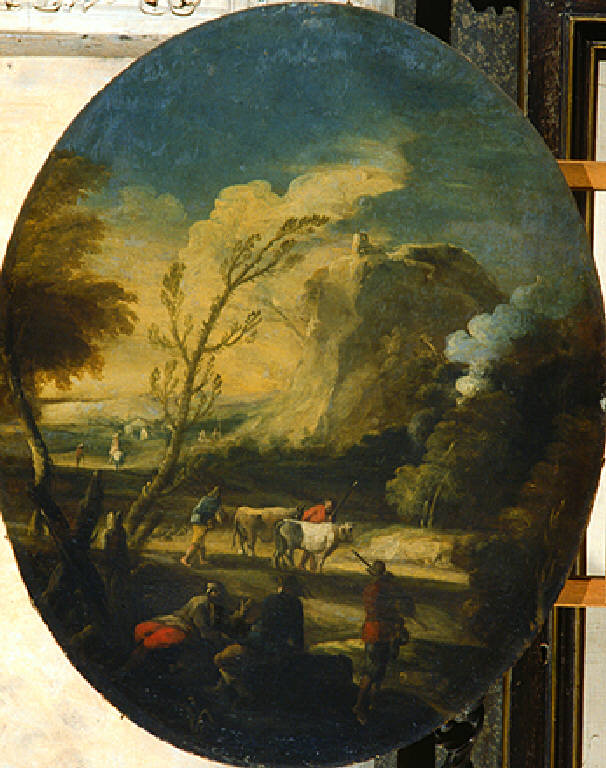 Paesaggio con figure di pastori (dipinto) - scuola italiana (prima metà sec. XVIII)