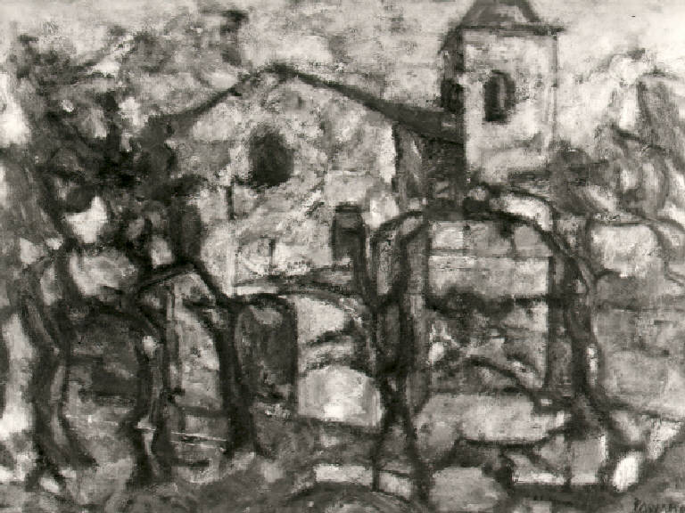 San pietro in mavino a sirmione (dipinto) di Pagiaro, Sergio (terzo quarto sec. XX)