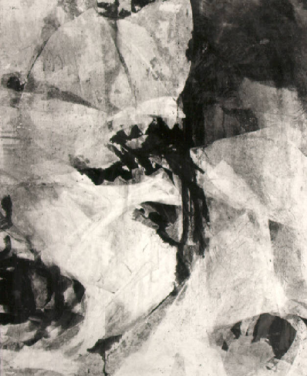 Peana tragico, Composizione di forme astratte (dipinto) di Zini Valentino (terzo quarto sec. XX)