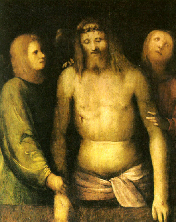 Cristo in pietà fra due angeli (dipinto) di Meloni Altobello (attr.) (inizio sec. XVI)