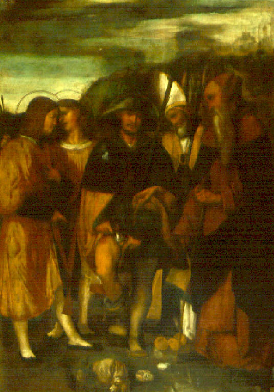 San Rocco, San Cosma, San Damiano, San Nicola e Sant'Antonio Abate (dipinto) di Bonvicino Alessandro detto Moretto (inizio sec. XVI)