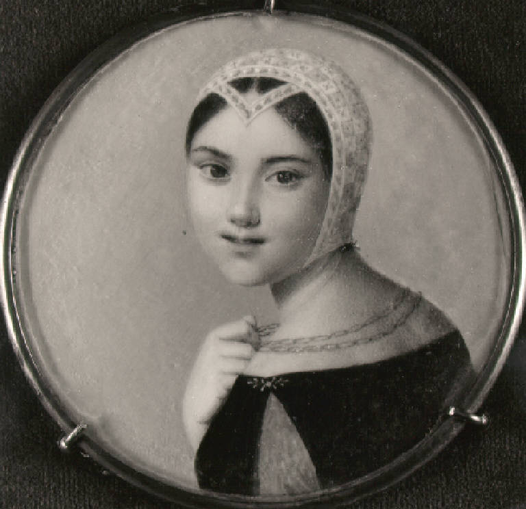 Figura di giovane donna con cuffia (dipinto) di Gigola Giovanni Battista (secondo quarto sec. XIX)