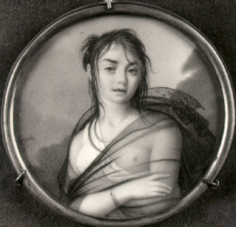 Figura di giovane donna avvolta in un velo con un seno scoperto (dipinto) di Gigola Giovanni Battista (sec. XVIII)