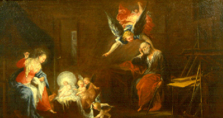 Apparizione dell'angelo a San Giuseppe in sogno (dipinto) di Celesti Andrea (inizio sec. XVIII)