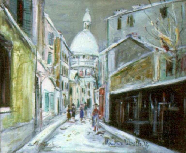 Montmartre, Veduta del quartiere di montmartre a parigi (dipinto) di Utrillo Maurice (secondo quarto sec. XX)