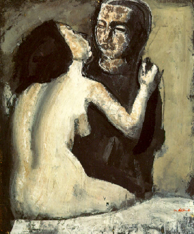 Doppia figura, Figura femminile nuda e figura maschile (dipinto) di Sironi Mario (metà sec. XX)