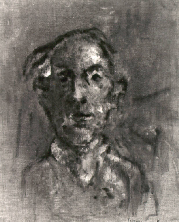 Figura di vecchio con maglione (dipinto) di Cottini Luciano (ultimo quarto sec. XX)