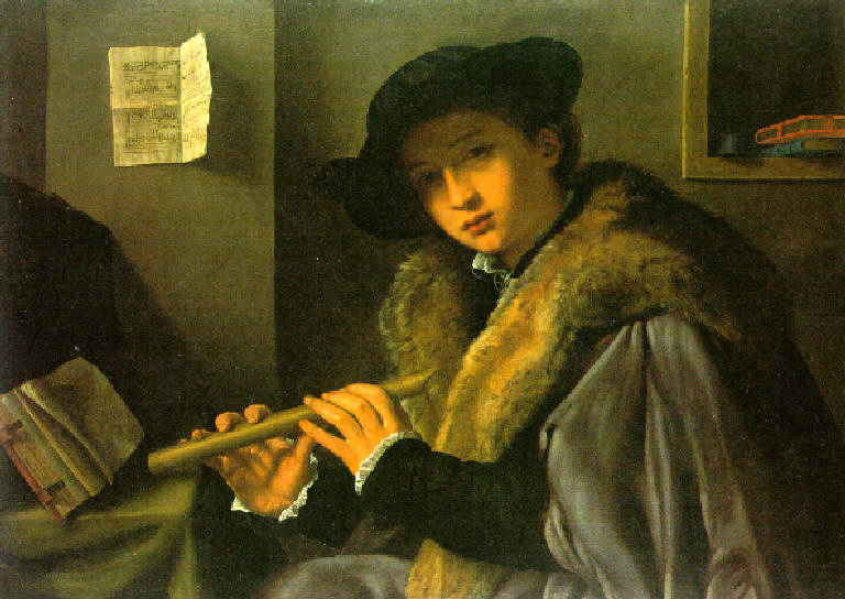 Figura di giovane uomo con flauto (dipinto) di Savoldo Giovanni Gerolamo (secondo quarto sec. XVI)