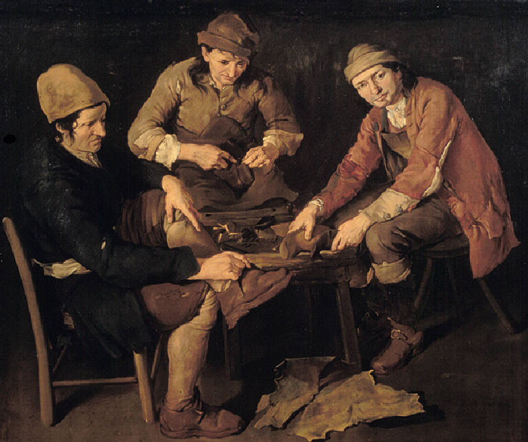 Figure di calzolai con un cliente (dipinto) di Ceruti Giacomo (primo quarto sec. XVIII)