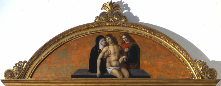 Cristo in pietà tra la Madonna e San Giovanni (scomparto di polittico dipinto) di Civerchio Vincenzo (fine sec. XV)
