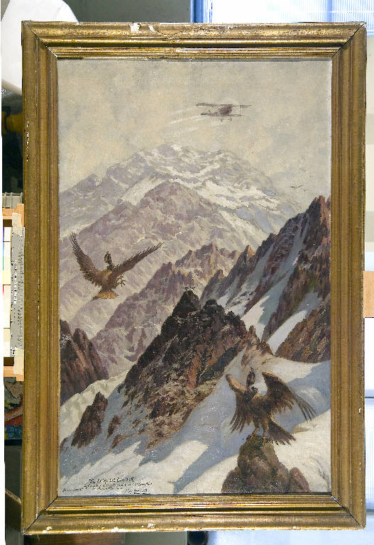 "El rival del condor" Locatelli 1919, Imprese aviatorie (dipinto) di Armesto, P.A. (sec. XX)