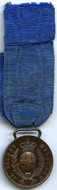 Medaglia di bronzo al Valor Militare (Medagliere di Giuseppe Tironi), stemma reale sabaudo; corona d'alloro (decorazione militare) - produzione (ultimo quarto sec. XIX)