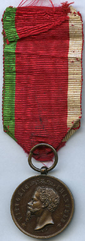 Medaglia commemorativa per la liberazione della Sicilia (Medagliere di Giuseppe Tironi), Vittorio Emanuele II; iscrizione (decorazione militare) - produzione (terzo quarto sec. XIX)