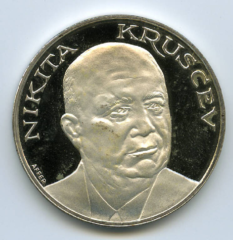 Nikita Fruscev, Nikita Kruscev; allegoria della Numismatica (medaglia) di ; Affer, Costantino (sec. XX)