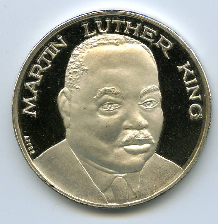 Martin Luther King, Martin Luther King; allegoria della Numismatica (medaglia) di ; Affer, Costantino (sec. XX)