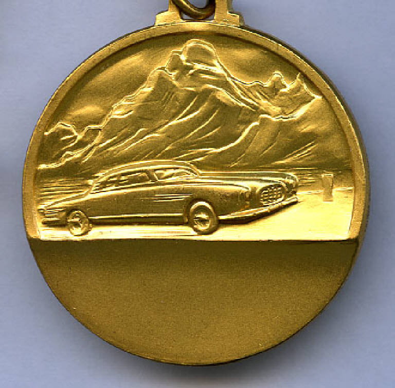Medaglia ricordo Brixia Sci II Rallye Tonale 1959, Automobile; corona vegetale con iscrizione (medaglia) (sec. XX)