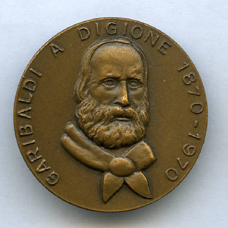 Medaglia commemorativa del Centenario della presenza di Garibaldi alla Battaglia di Digione, Giuseppe Garibaldi; francobollo e moneta (medaglia) di ; Varisco, Erminio (sec. XX)
