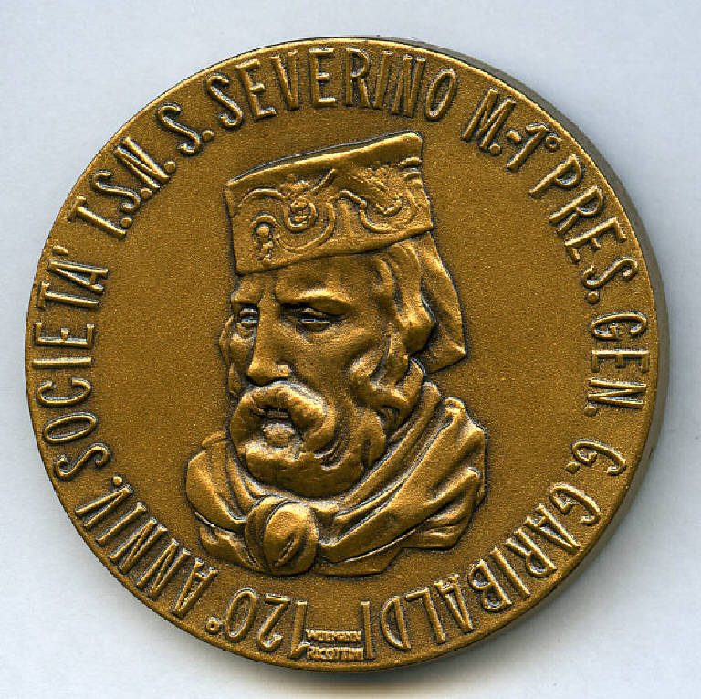 Medaglia commemorativa del Centenario della morte di Giuseppe Garibaldi, Giuseppe Garibaldi; stemma (medaglia) di ; Ricottini, Wulman (sec. XX)