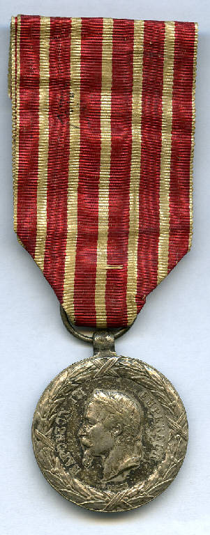 Medaglia commemorativa francese della Campagna d'Italia del 1859 (Medagliere di Aristide Panseri), Napoleone III; corona d'alloro (decorazione militare) di Barre (sec. XIX)