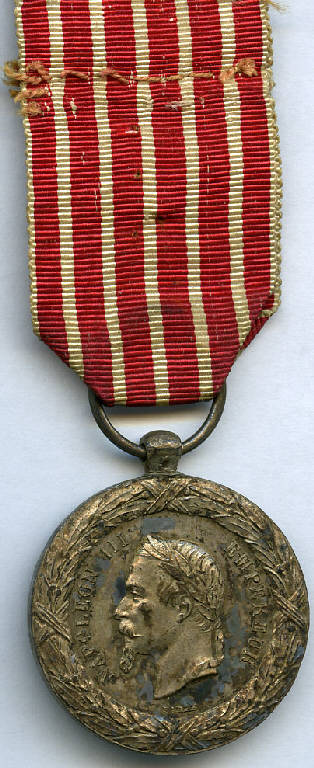 Medaglia commemorativa francese della Campagna d'Italia del 1859 (Medagliere di Carlo Bontempelli), Napoleone III; corona d'alloro (decorazione militare) di Barre (sec. XIX)