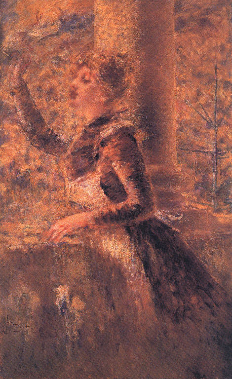 Il saluto, Donna in piedi vista di profilo (dipinto) di Conconi Luigi (Seconda metà sec. XIX)