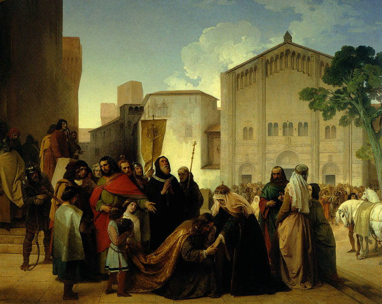 Riconciliazione di Ottone II con Adelaide di Borgogna sua madre, Riconciliazione di Ottone II con Adelaide di Borgogna (dipinto) di Hayez Francesco (sec. XIX)