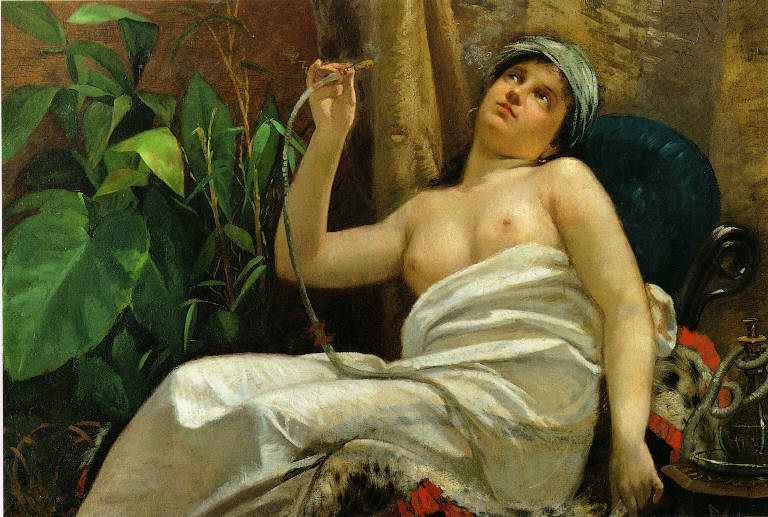 La fumatrice d'oppio, Busto di donna con turbante (dipinto) di Sara Carlo (sec. XIX)