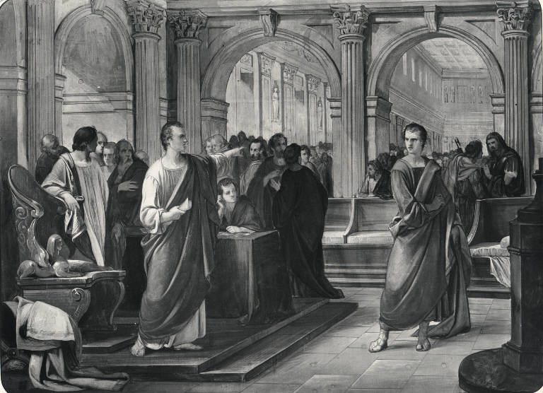 Cicerone e Catilina, Cicerone e Catilina (dipinto) di Barbotti Paolo (sec. XIX)