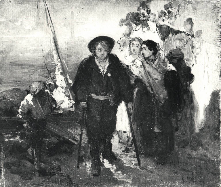 Ritorno di un marinaio ferito, Figura maschile (dipinto) di Induno Gerolamo (sec. XIX)