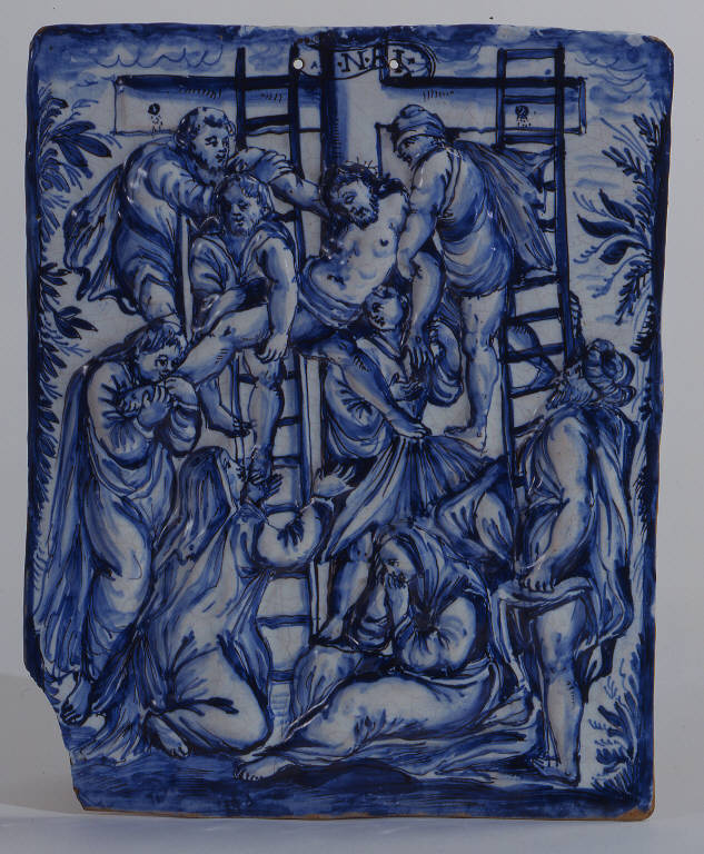 Cristo deposto dalla croce (piastrella o targa devozionale) di Botero Bartolemeo - manifattura di Savona (sec. XVIII)