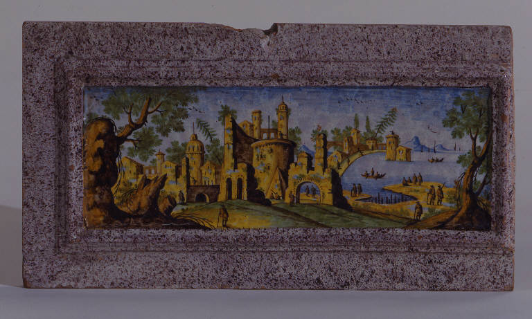 Veduta di città (formella) - manufattura di Bassano di Sutri (sec. XVIII)