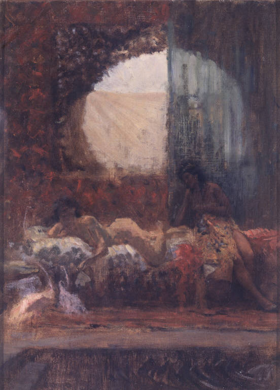Harem, Interno con figure femminili (dipinto) di De Nittis Giuseppe (sec. XIX)