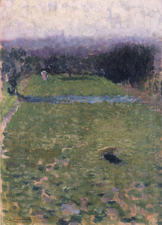 Prato verde, Paesaggio (dipinto) di Macchiati Serafino (fine/inizio secc. XIX/ XX)