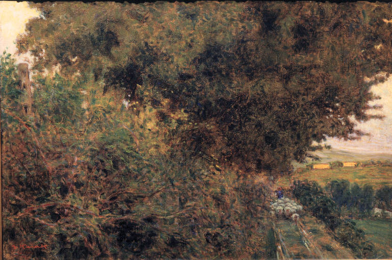 Verso l'ovile, Paesaggio rurale (dipinto) di Kienerk Giorgio (sec. XX)
