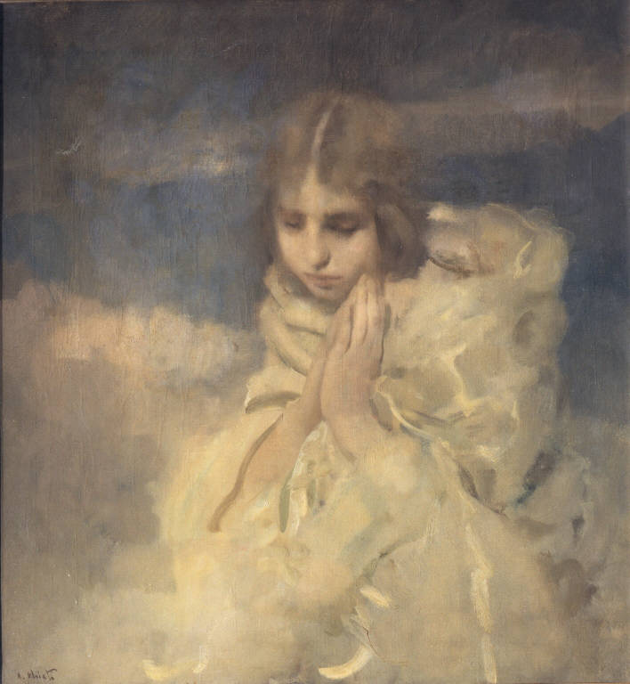 La preghiera, Donna che prega (dipinto) di Alciati Ambrogio (primo quarto sec. XX)