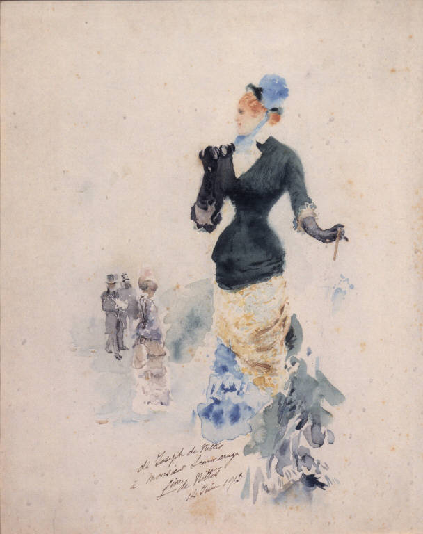 Signora con binocolo, Figura femminile (dipinto) di De Nittis Giuseppe (sec. XIX)