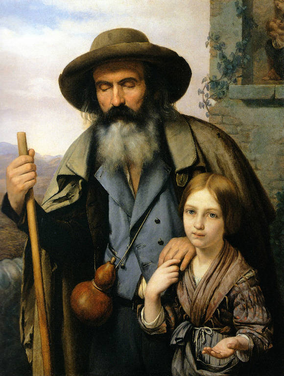 Il mendicante cieco, Mendicante con bastone (dipinto) di Ferrari Francesco (sec. XIX)