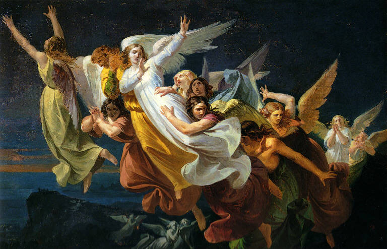 Gli angeli del Calvario, Angeli (dipinto) di Arienti Carlo (sec. XIX)