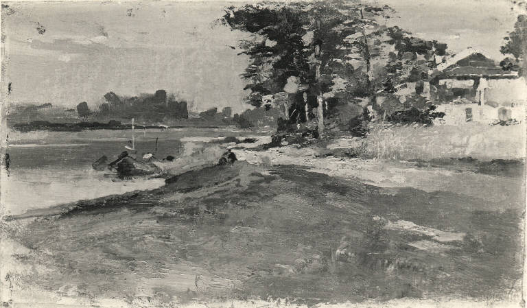 Paesaggio fluviale, Paesaggio fluviale (dipinto) di Acerbi Ezechiele (fine sec. XIX)