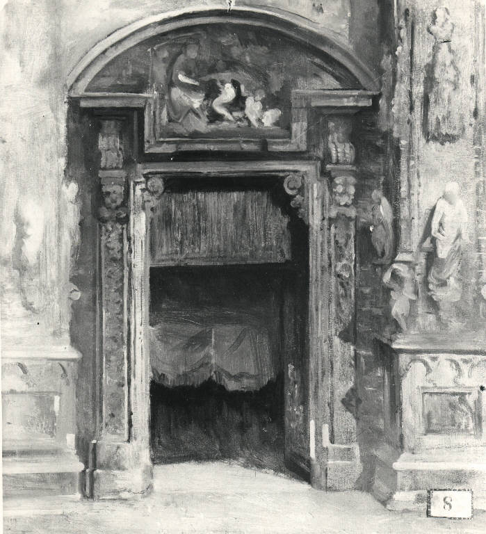 Portale di chiesa, Veduta di una chiesa (dipinto) di Michis Pietro (sec. XIX)